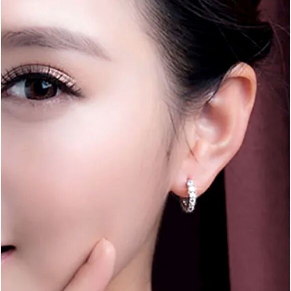 The Dainty Hoop Earring in 925 silver with cubic zirconia - Picture 1 of 8